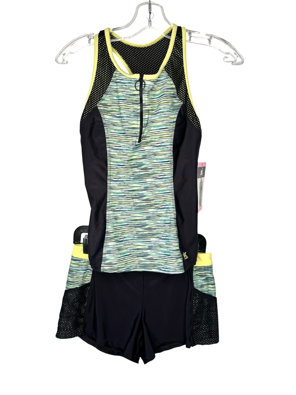 Women’s ZeroXPosur NWT Tankini and Swim Set in Black+Lime 50+Sun size Small
